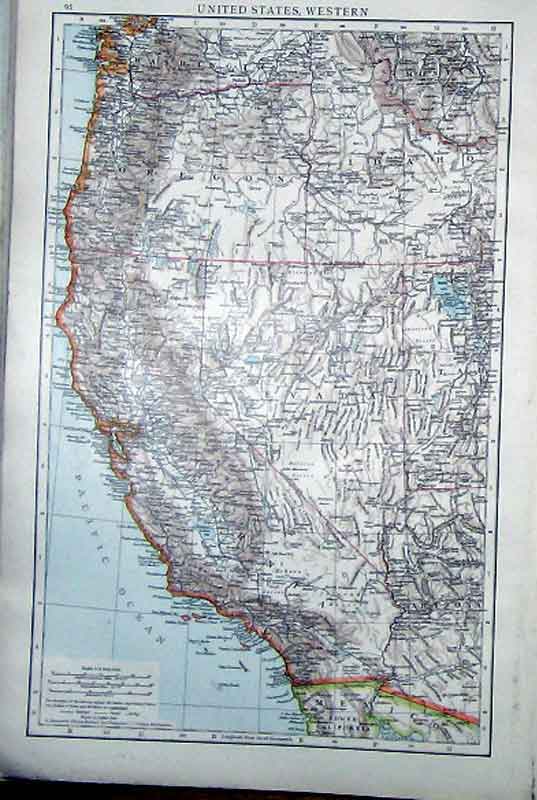 Original Old Antique Print United States America Western Map 1898 Victorian