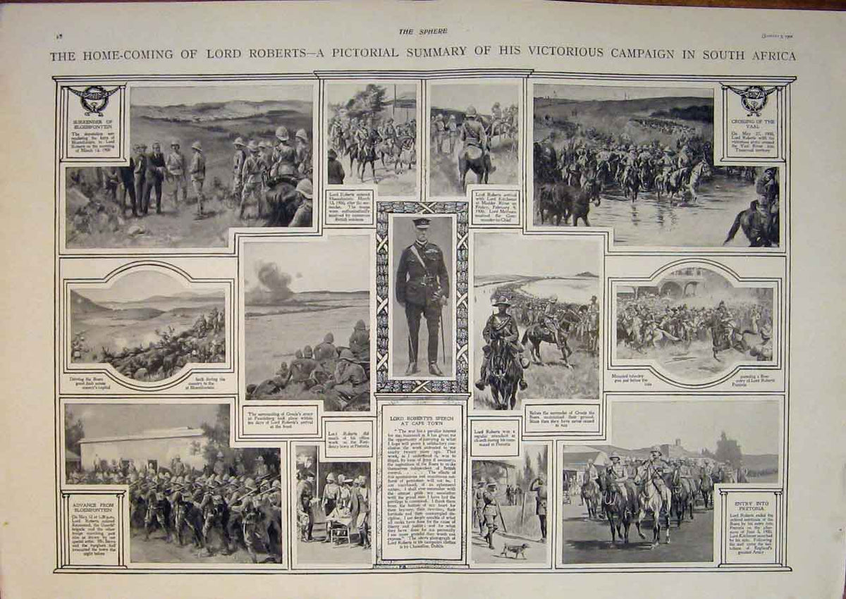 Original Old Antique Print Roberts Return South Africa Campaign Cape Town 1901