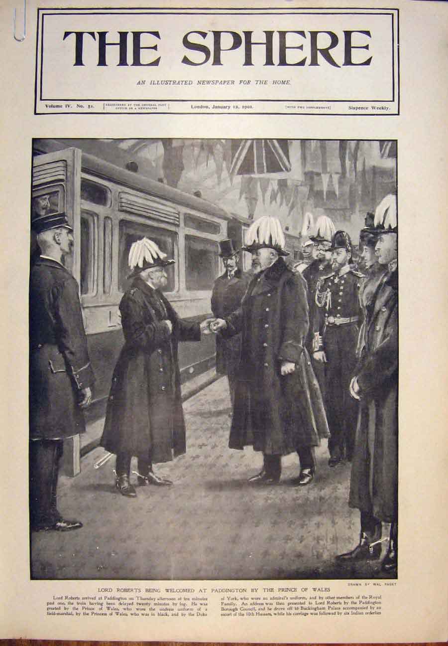 Old Antique Print Roberts Paddington Station Prince Wales Gibraltar 1901 20th