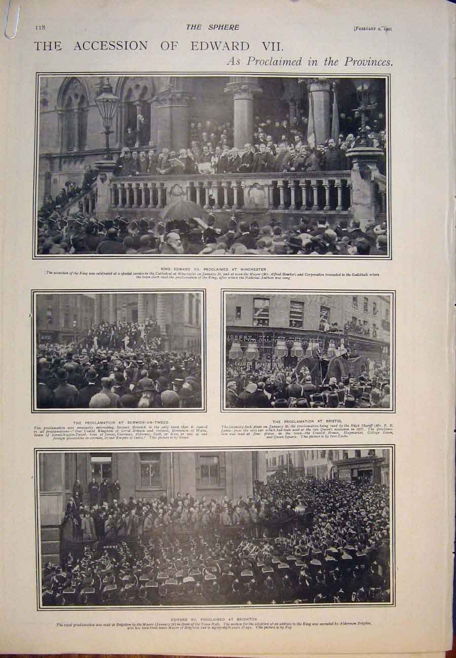 Original Old Antique Print Accession Edward Proclamation London Osborne Sphere