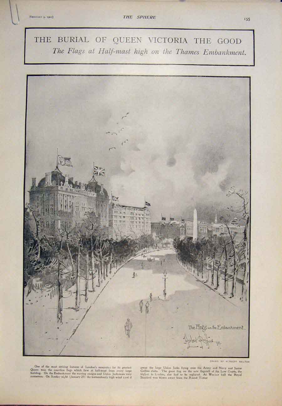 Original Old Antique Print Victoria Funeral Procession London Tributes 1901