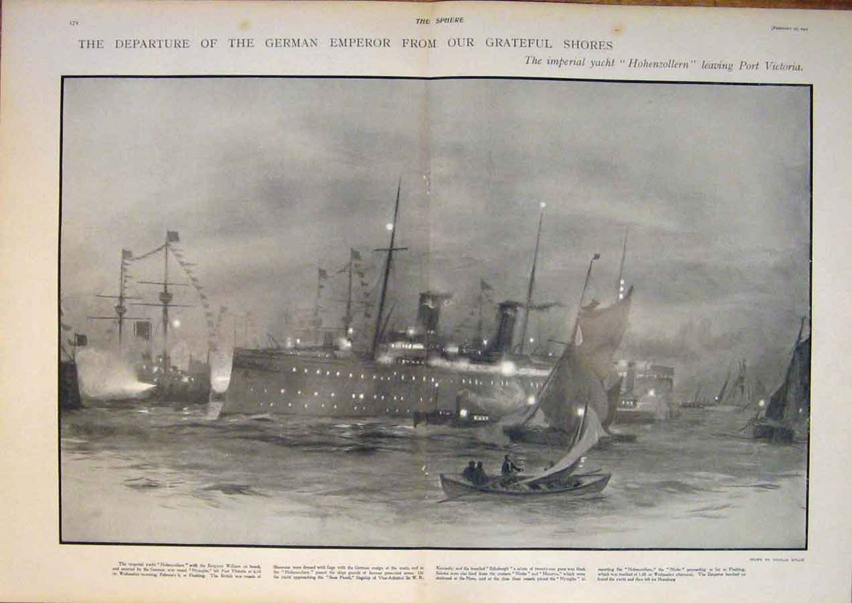 Original Old Antique Print German Emperor William Kaiser Statue Portrait