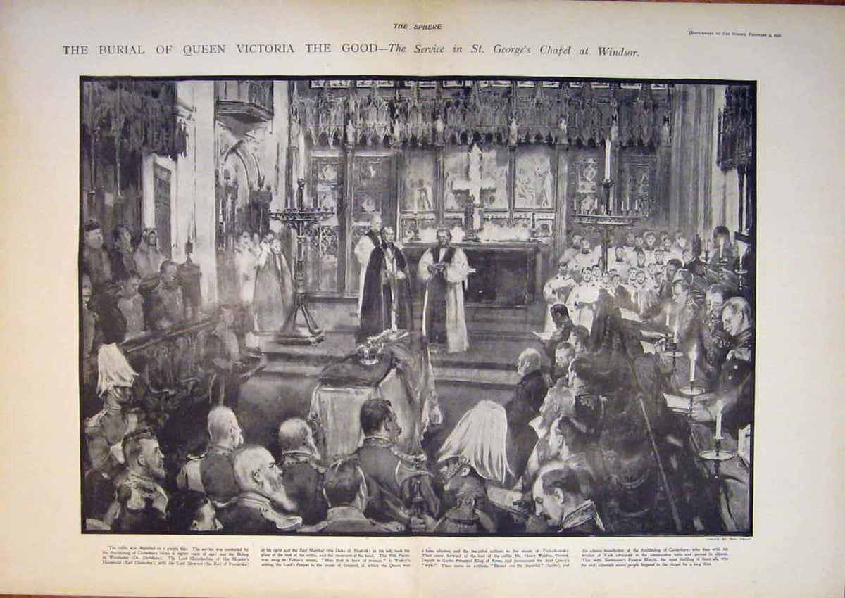 Old Antique Print Burial Victoria St George'S Chapel Windsor London 1901 20th
