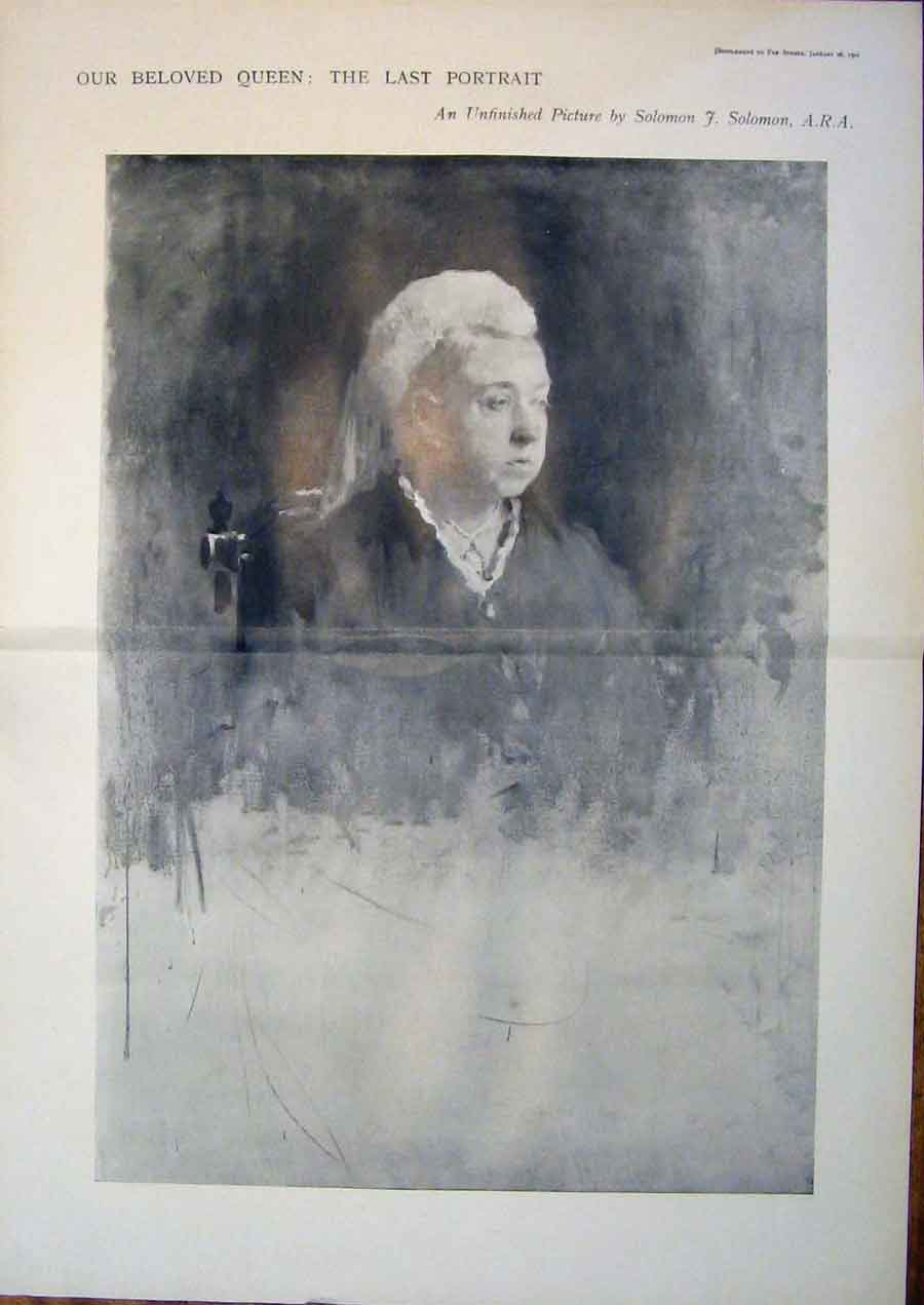 Original Old Antique Print Queen Victoria Portrait Unfinished Solomon Fine Art