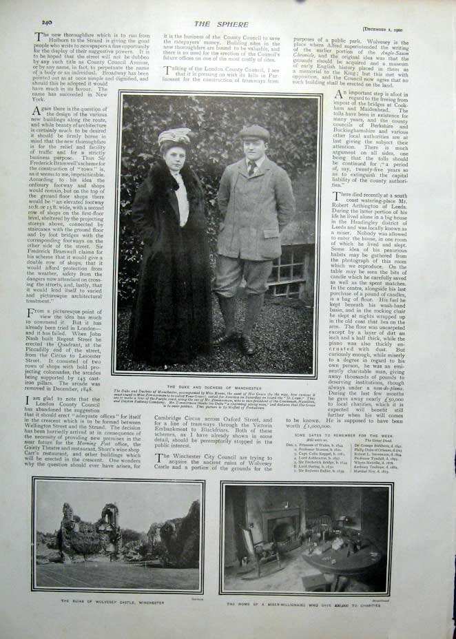 Original Old Antique Print Duke Duchess Manchester 1900 Portrait 20th