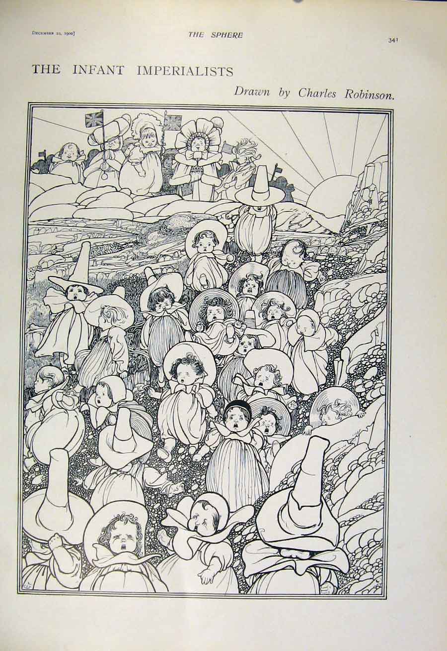 Original Old Antique Print Infant Imperialists Fine Art 1900 By Charles Robinson