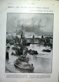 Original Old Antique Print Grenwich Hospital From River 1900 Theft Nelson Relics