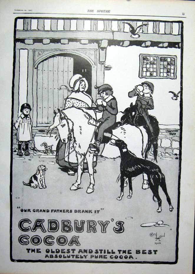 Original Old Antique Print Cadbury'S Cocoa For The Weary Traveller 1900 Advert