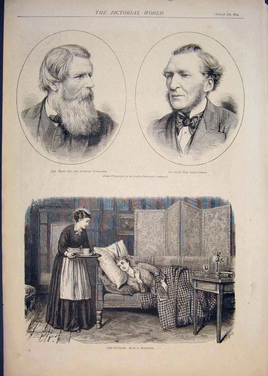 Old Antique Print Portrait Northcote Cairns Invalid Kilburne Patient 1874 19th