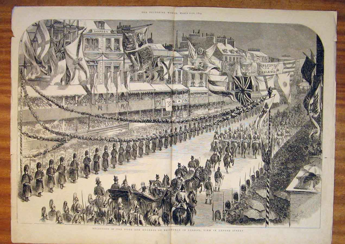 Old Antique Print London Reception Duke Duchess Edinburgh Oxford Street