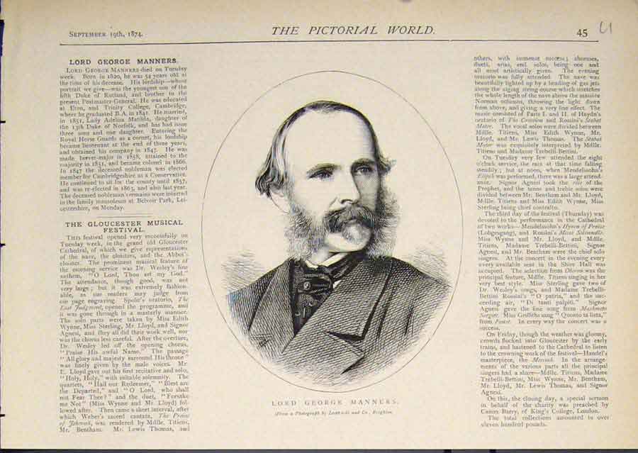 Original Old Antique Print Portrait Lord George Manners