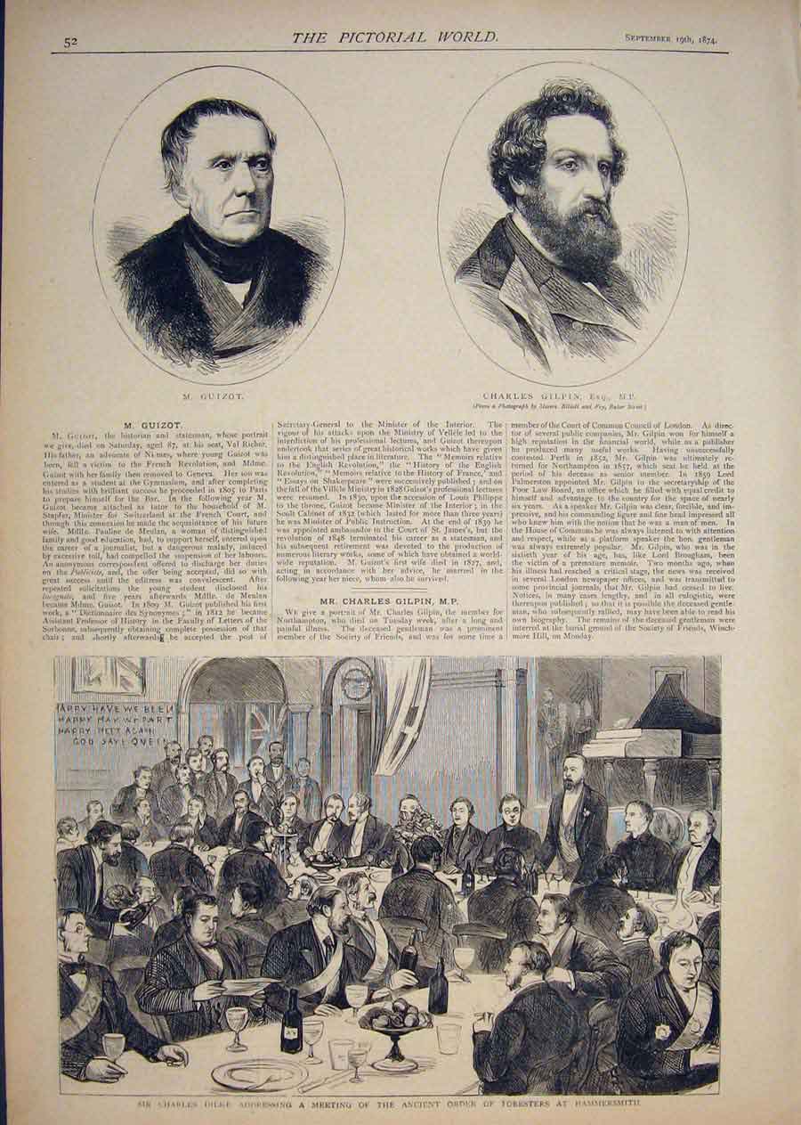 Old Antique Print Portrait Guizot Gilpin Dilke Foresters Hammersmith 1874 19th
