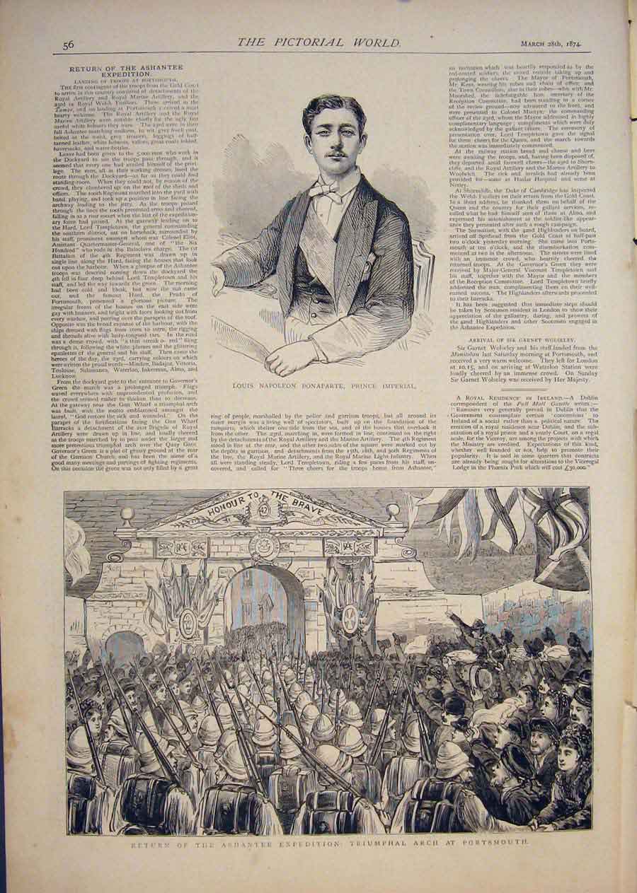 Original Old Antique Print Portrait Napoleon Bonaparte Ashantee Portsmouth