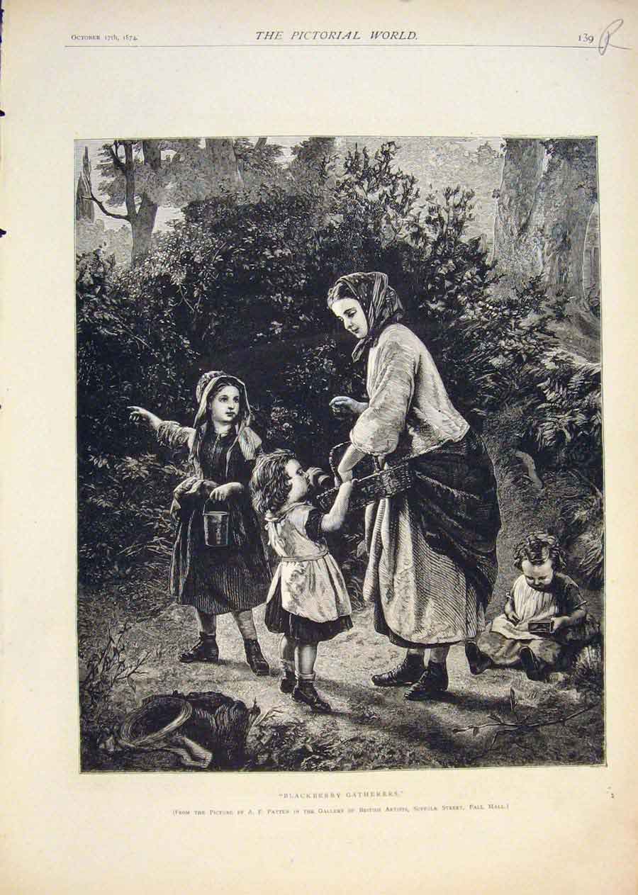 Original Old Antique Print Blackberry Gatherers Patten Seal Hunting Hunt 1874