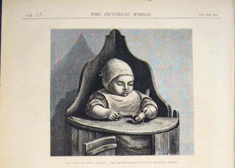 Original Old Antique Print Young Hollander Dutch Bottomley Child 1874 Victorian