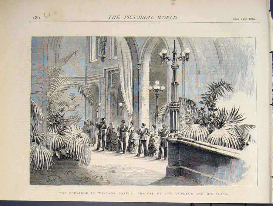 Original Old Antique Print Windsor Castle Emperor Suite 1874 19th