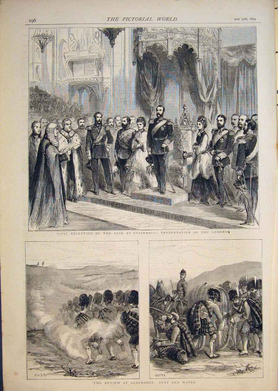 Original Old Antique Print Czar Guildhall London Presentation Review Aldershot