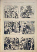 Original Old Antique Print Whitsuntide Holiday Zoo Haverstock Hill Tower London