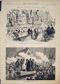 Original Old Antique Print Ashford Bouquet Dorman Duke Procession Masquers 1874