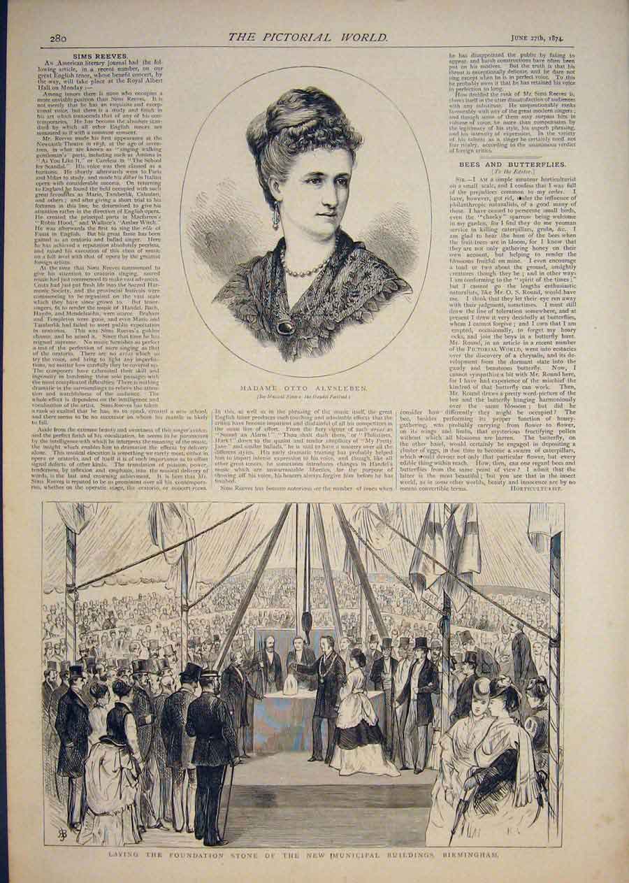 Old Antique Print Portrait Otto Alvsleben Birmingham Municipal Buildings