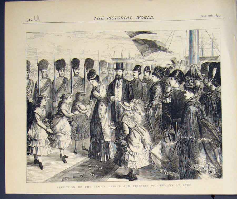 Original Old Antique Print Reception Prince Princess Germany Ryde 1874 19th