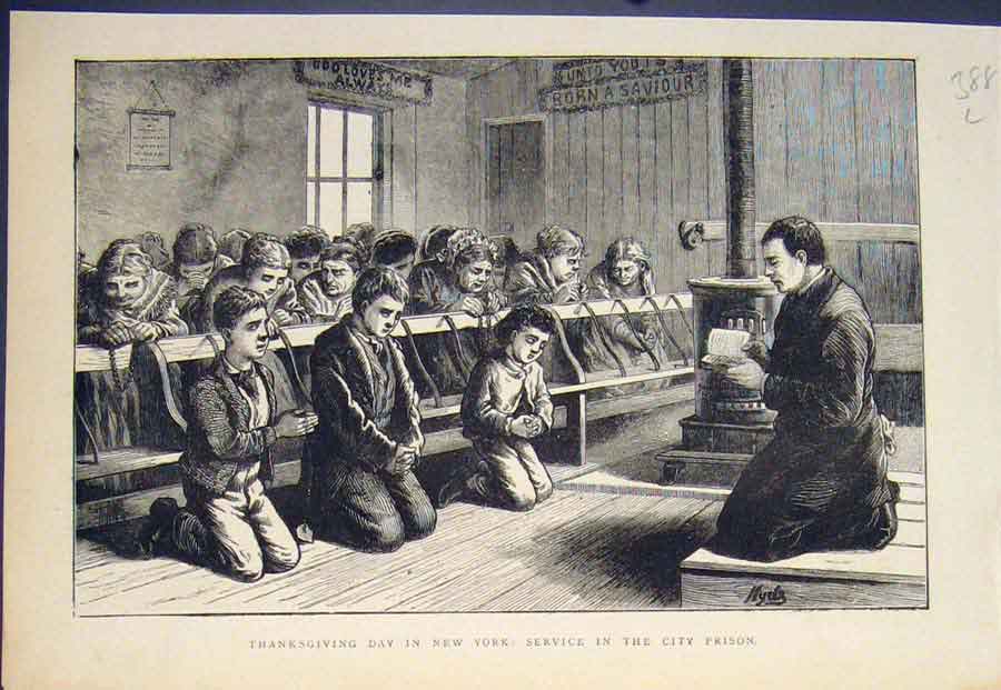 Old Antique Print Thanksgiving Day New York Service City Prison Usa 1874 19th