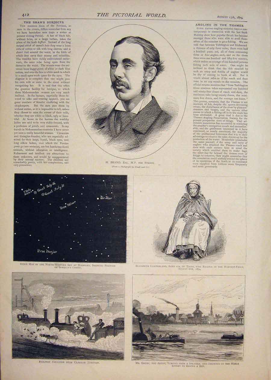 Original Old Antique Print Portrait Brand Sky Map Leaterland Tring Railway Emery