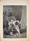 Original Old Antique Print Page In Waiting Tayler Ellison Fine Art 1874 19th