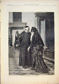 Original Old Antique Print Fair Penitent Priest Lady Church Fine Art 1874 19th