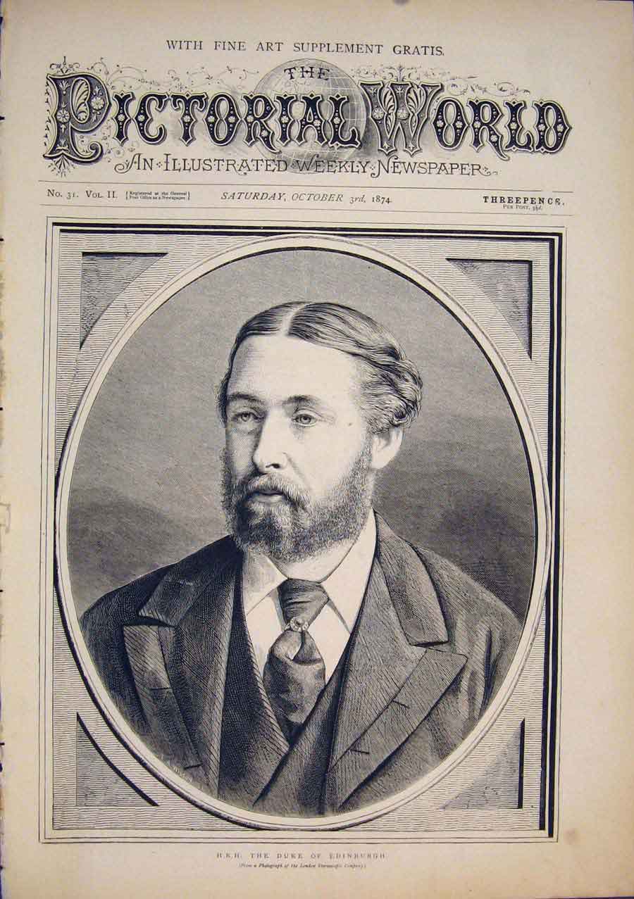 Original Old Antique Print Portrait Hrh Duke Cambridge Fine Art 1874 Victorian