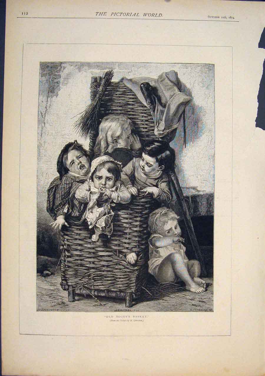 Original Old Antique Print Bogey'S Basket Lobrichon Fine Art 1874 19th