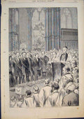 Original Old Antique Print Burial Livingstone Westminster Abbey London 1874 19th