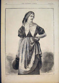 Original Old Antique Print Going To The Well Lady Pitcher Fine Art 1874 19th