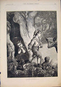 Original Old Antique Print The Intruder Levin Children Fishing Dog Cow Fine Art