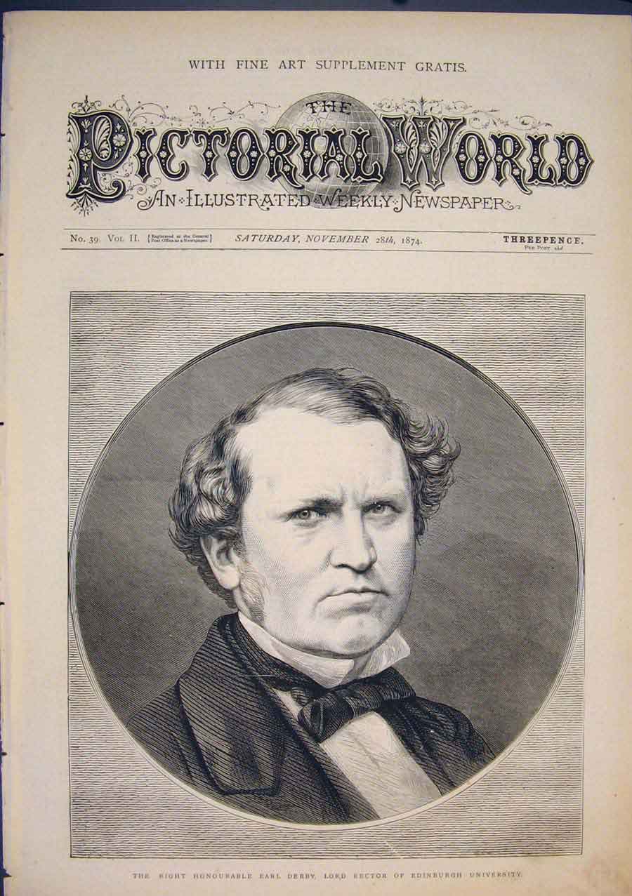 Original Old Antique Print Portrait Earl Derby Lord Rector Edinburgh University