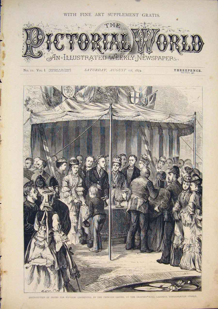 Old Antique Print Draper'S Hall Gardens Throgmorton Street London Louise