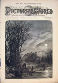 Original Old Antique Print Skaters Ice River Wagner Fine Art 1875 19th