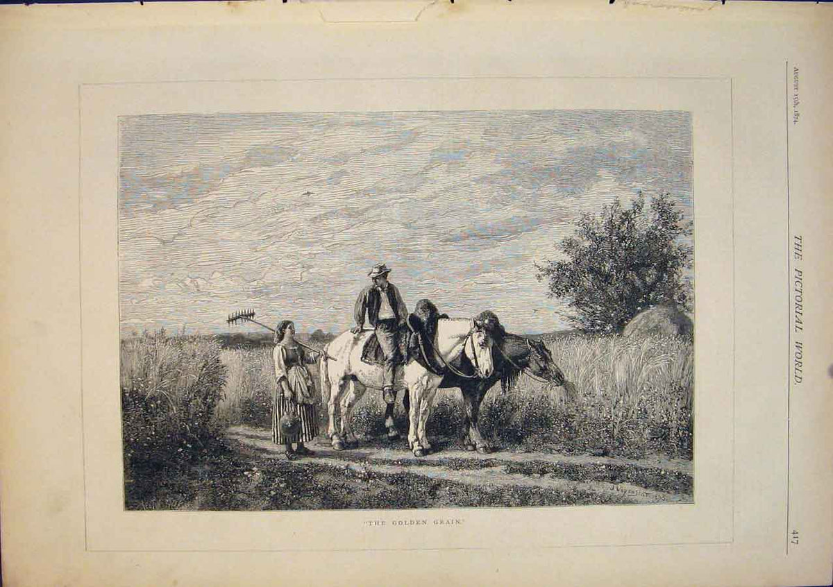 Original Old Antique Print The Gen Grain Horses Fine Art 1874 19th