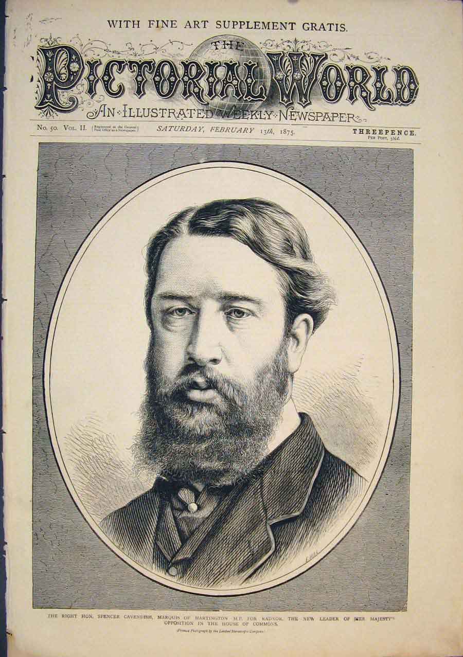Original Old Antique Print Portrait Cavendish Marquis Hartington Radnor 1875
