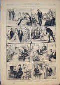 Original Old Antique Print Sketches Evening Party Fine Art 1875 19th