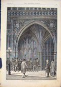 Original Old Antique Print Westminster Hall Entrance London 1874 19th
