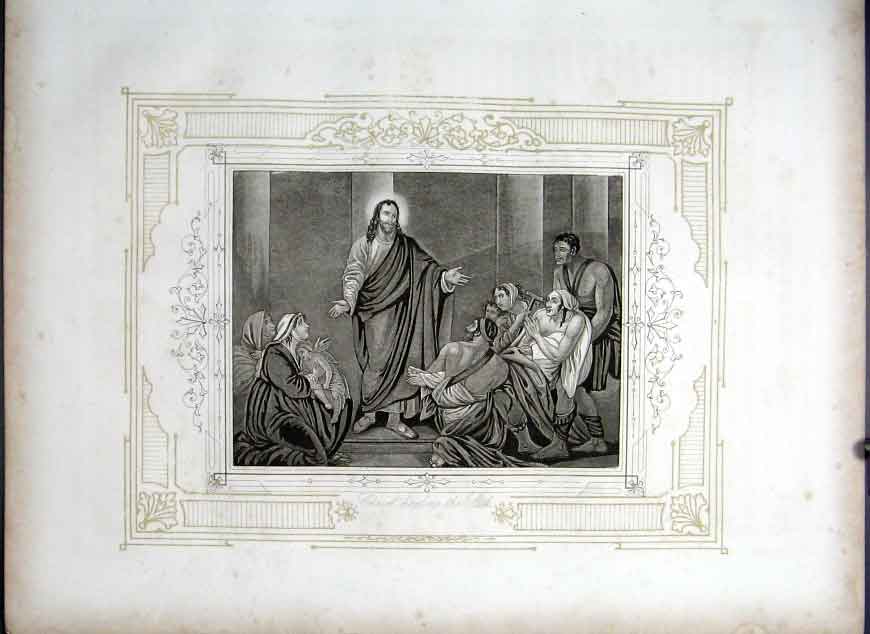 Original Old Antique Print Christ Healing The Sick Life Jesus Christ 1863 19th