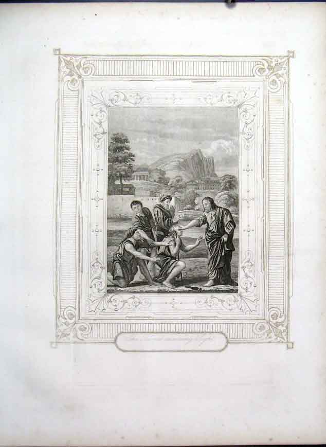 Original Old Antique Print The Blind Receiving Light Life Jesus Christ 1863 19th