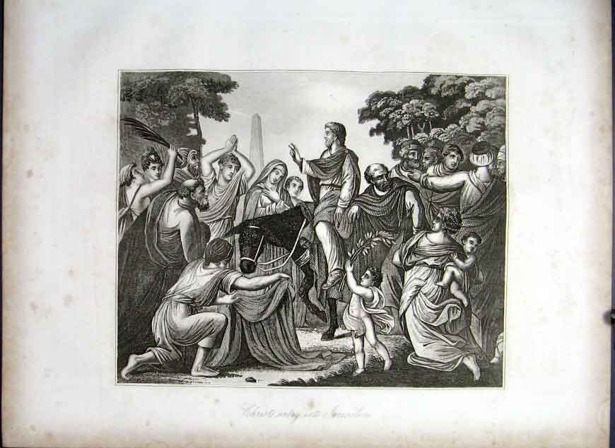 Original Old Antique Print Christ'S Entry Into Jerusalem Life Jesus Christ 1863
