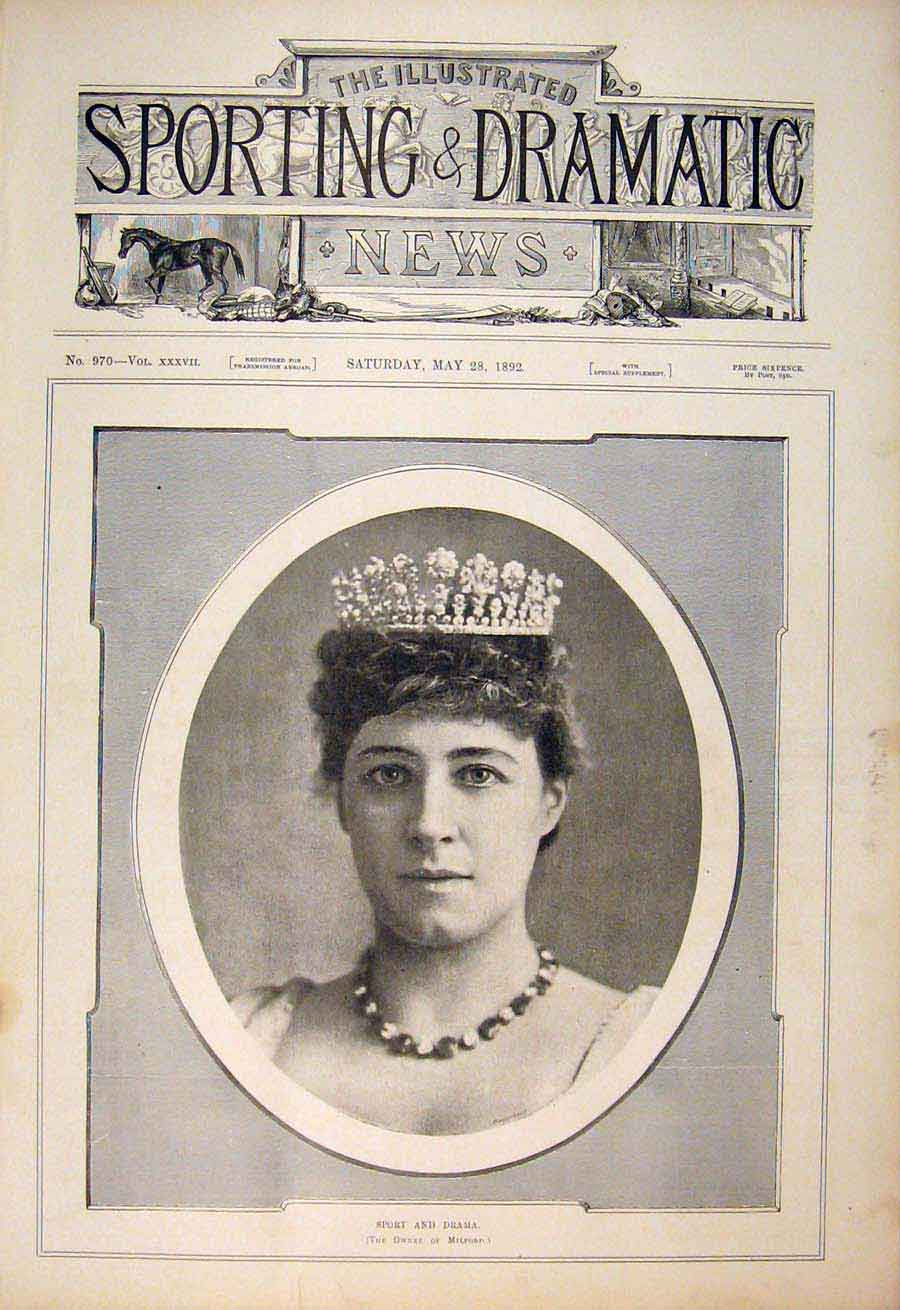 Original Old Antique Print Portrait Owner Milford Sport Drama 1892 Victorian