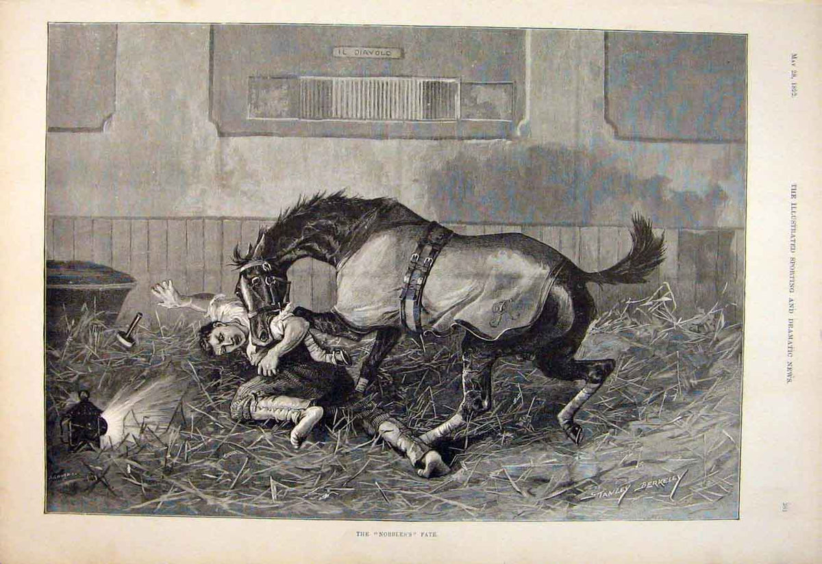 Original Old Antique Print Nobbler Berkeley Horse Stable 1892 19th