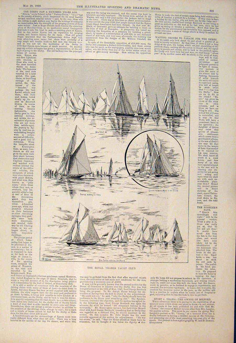 Original Old Antique Print Royal Thames Yacht Club Regatta 1892 19th