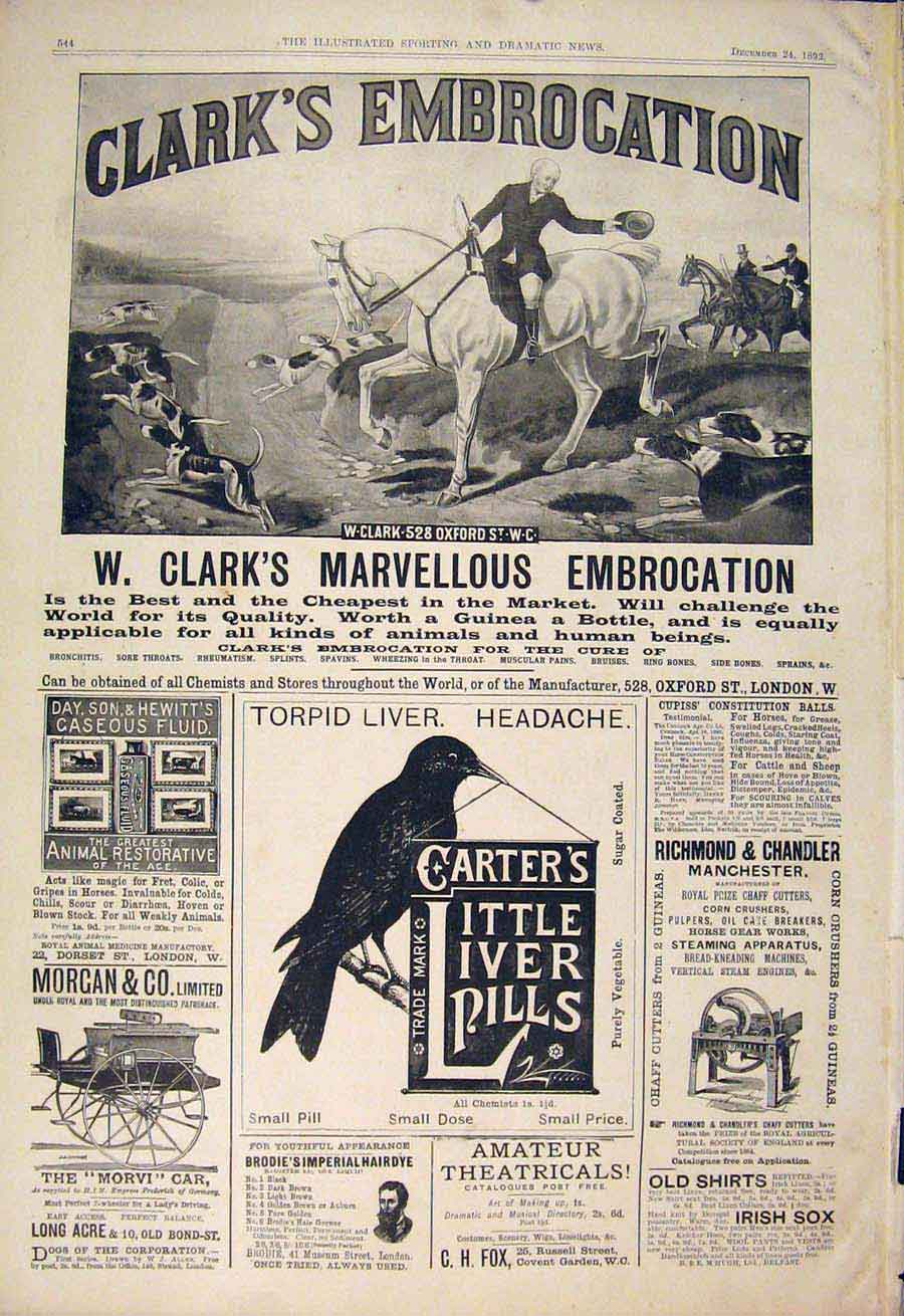 Old Antique Print Advert Advertisement Clark'S Embrocation Carter'S Liver