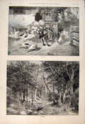 Old Antique Print Protest Donkey Geese Solitude Forest Deer Fine Art 1892 19th