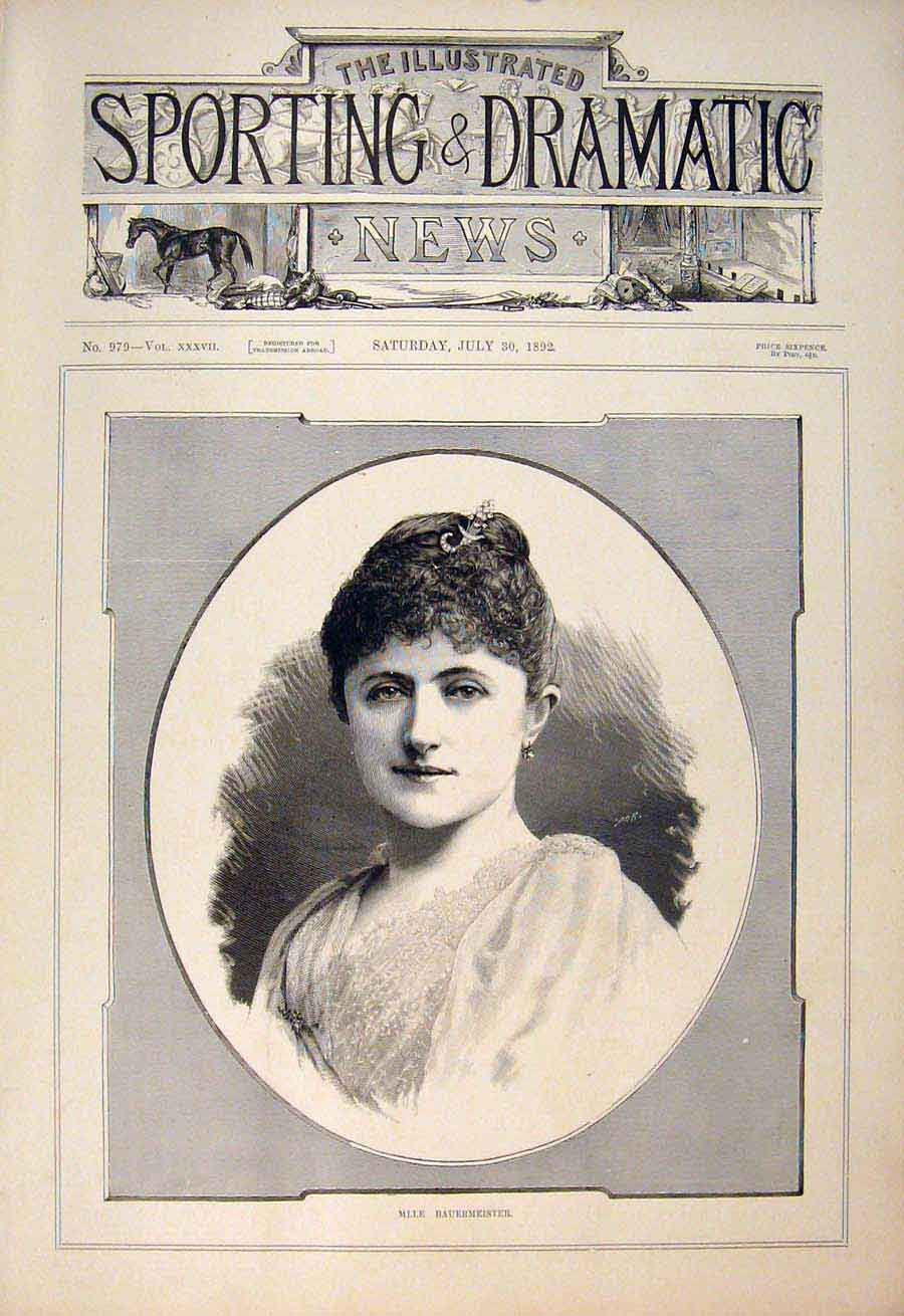 Original Old Antique Print Portrait Bauermeister Actress Theatre Fine Art 1892